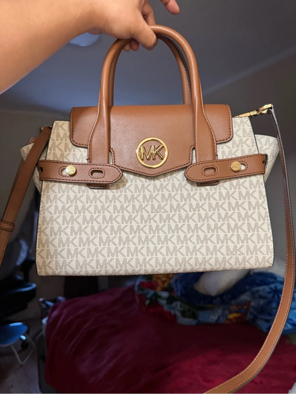 Michael Kors Camren Medium Satchel Beige & Brown Signature Satchel